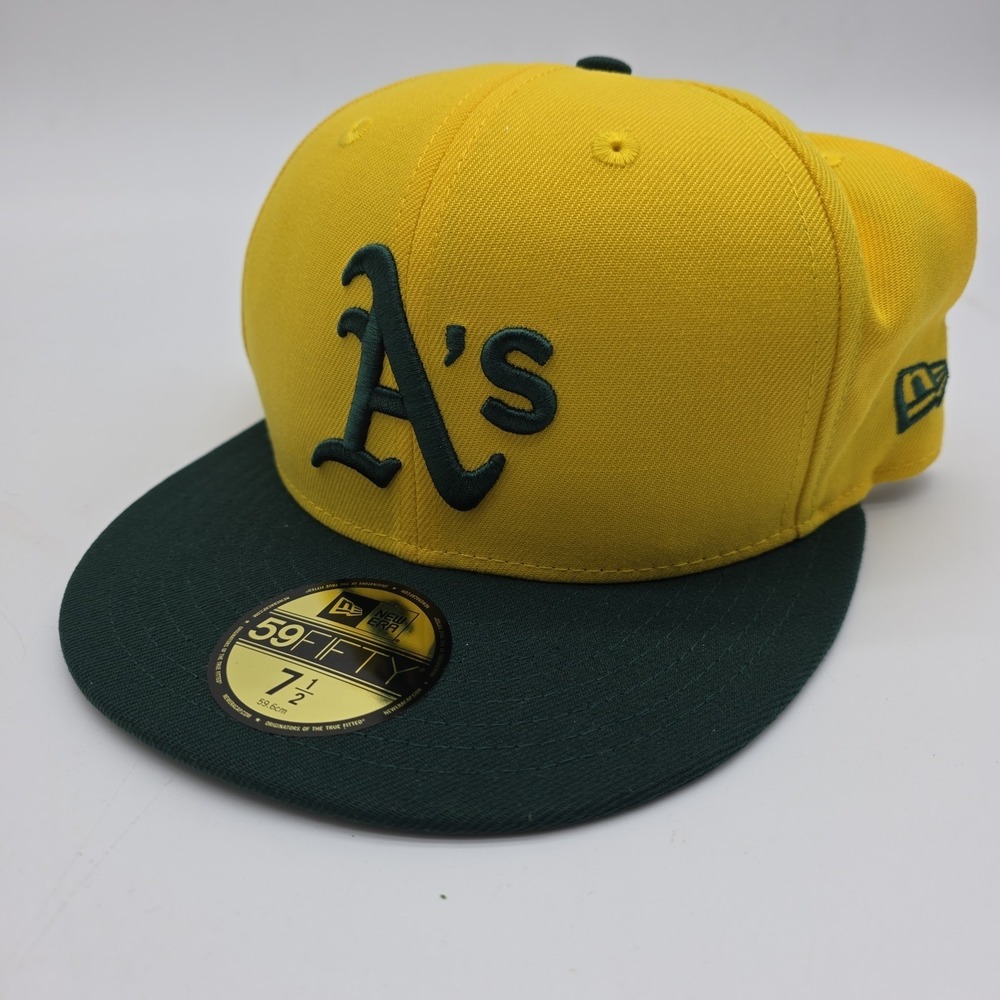 New Era 59FIFTY Oakland Athletics A's Fitted Hat 7 1/2 Yellow Green MLB Cap NWT